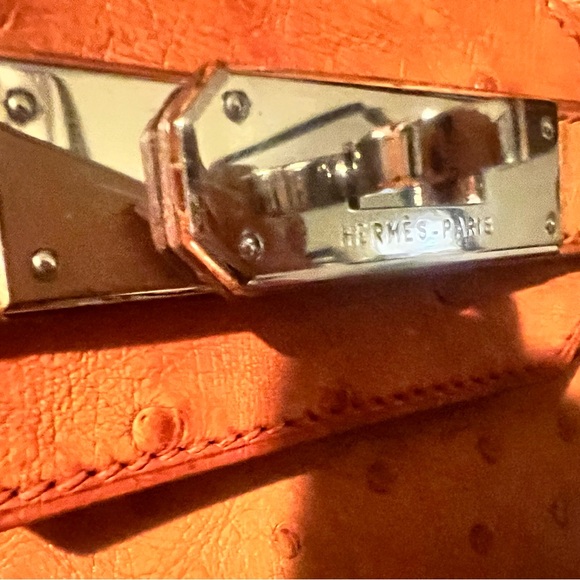 Hermes Birkin Handbag Tangerine Ostrich with Palladium Hardware 30 Orange - Picture 5 of 5